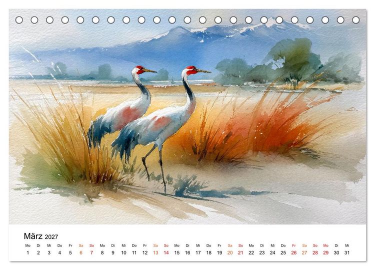 Produktbild: Kraniche zwischen Wind und Weite (Tischkalender 2027 DIN A5 quer), CALVENDO Monatskalender