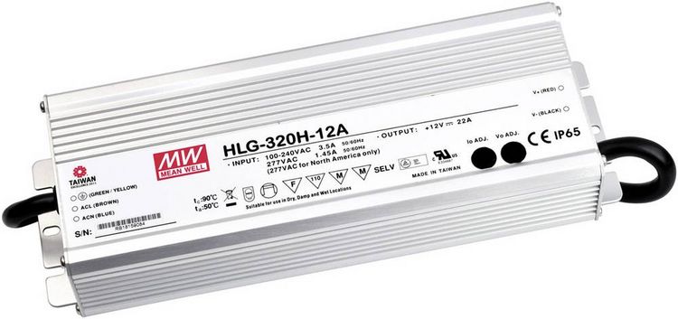 Produktbild: MW Mean Well HLG-320H-24 LED-Treiber, LED-Trafo Konstantspannung, Konstantstrom 320 W 13.3 A 24 V/DC PFC-Schaltkreis, &Uuml;berlastschutz 1 St.