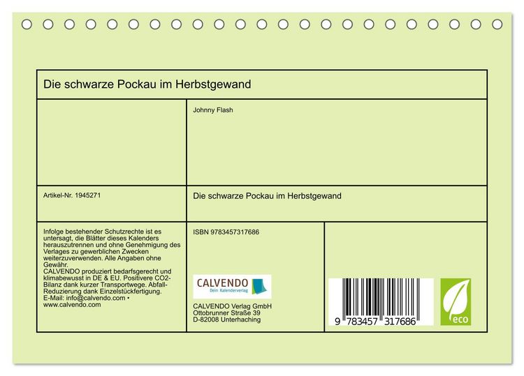 Produktbild: Die schwarze Pockau im Herbstgewand (Tischkalender 2026 DIN A5 quer), CALVENDO Monatskalender