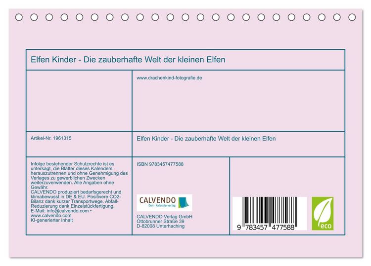Produktbild: Elfen Kinder - Die zauberhafte Welt der kleinen Elfen (Tischkalender 2026 DIN A5 quer), CALVENDO Monatskalender