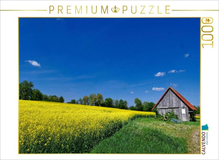 Produktbild: CALVENDO Puzzle Scheune mit Rapsfeld | 1000 Teile Lege-Gr&ouml;&szlig;e 64x48cm Foto-Puzzle f&uuml;r gl&uuml;ckliche Stunden