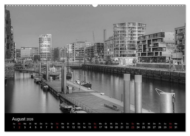 Produktbild: Hamburg monochrome Impressionen (hochwertiger Premium Wandkalender 2026 DIN A2 quer), Kunstdruck in Hochglanz