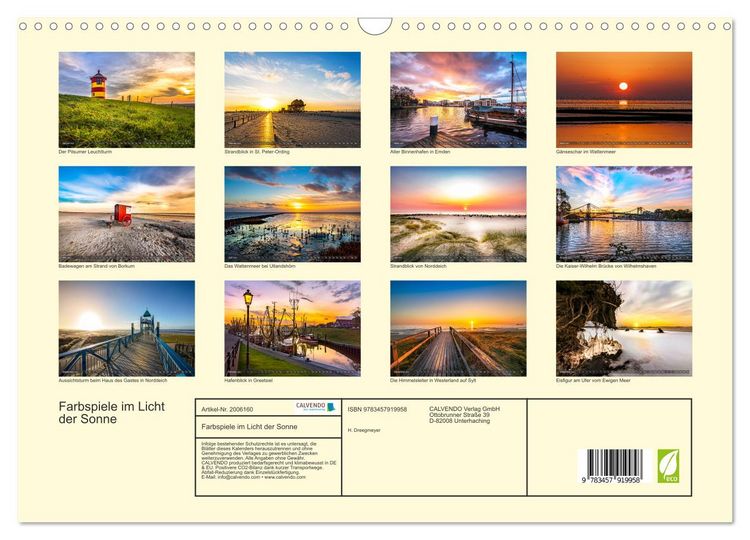 Produktbild: Farbspiele im Licht der Sonne (Wandkalender 2026 DIN A3 quer), CALVENDO Monatskalender