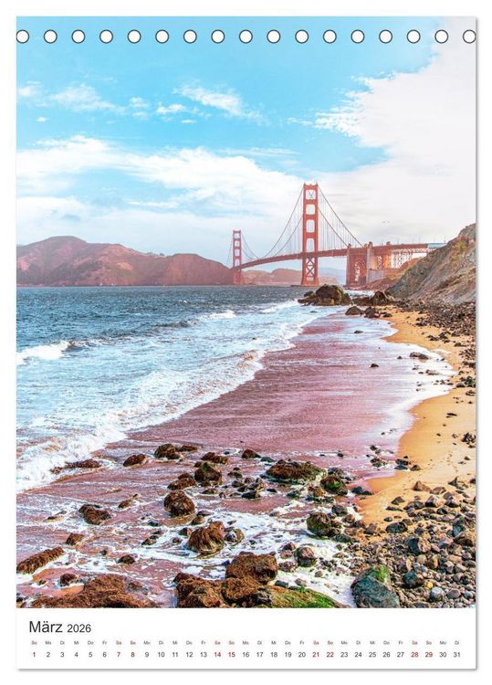 Produktbild: San Francisco - Cable Cars, Golden Gate Bridge und Lombard Street (Tischkalender 2026 DIN A5 hoch), CALVENDO Monatskalender