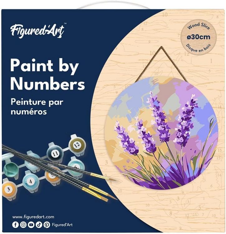 Produktbild: FiguredArt RFA013 - Malen nach Zahlen, Lavendel, Holzscheibe (30cm), Malset, Paint by Numbers