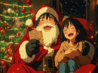 Produktbild: CALVENDO Puzzle Fr&ouml;hliche Anime-Weihnachtsszene - Santa und M&auml;dchen teilen freudige Momente | 1000 Teile Lege-Gr&ouml;&szlig;e 64x48cm Foto-Puzzle f&uuml;r gl&uuml;ckliche