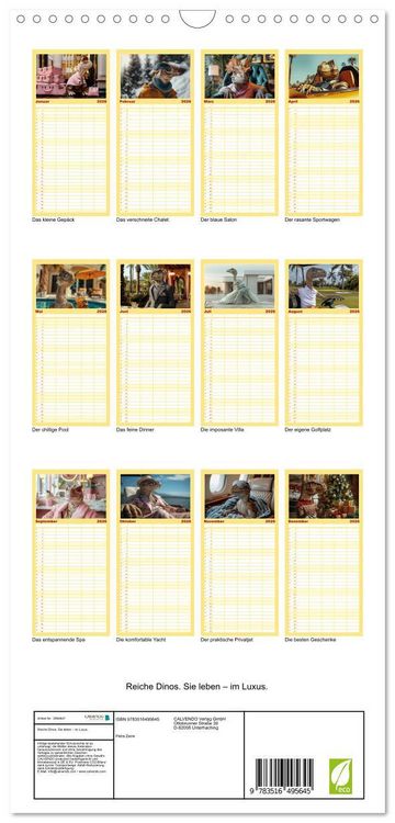 Produktbild: Familienplaner 2026 - Reiche Dinos. Sie leben &ndash; im Luxus. mit 5 Spalten (Wandkalender, 21 x 45 cm) CALVENDO