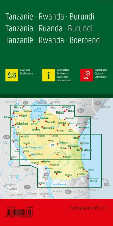 Produktbild: freytag & berndt Stra&szlig;enkarte Tansania - Ruanda - Burundi 1:1,1 Mio.