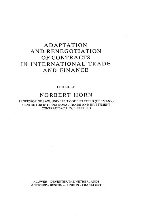 Produktbild: Adaptation and Renegotiation of Contracts in International Trade and Finance