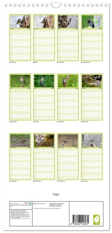 Produktbild: Familienplaner 2026 - V&ouml;gel mit 5 Spalten (Wandkalender, 21 x 45 cm) CALVENDO