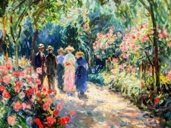 Produktbild: CALVENDO Puzzle Impressionistische Spazierg&auml;nger im bl&uuml;henden Rosengarten | 1000 Teile Lege-Gr&ouml;&szlig;e 64x48cm Foto-Puzzle f&uuml;r gl&uuml;ckliche Stunden