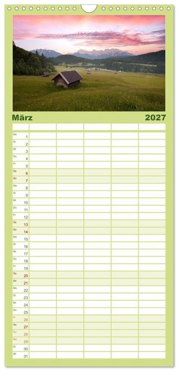 Produktbild: Familienplaner 2027 - Verzauberte Bergwelten mit 5 Spalten (Wandkalender, 21 x 45 cm) CALVENDO