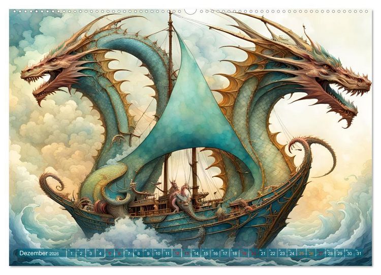 Produktbild: Fantasie-Drachensegelschiffe (hochwertiger Premium Wandkalender 2026 DIN A2 quer), Kunstdruck in Hochglanz