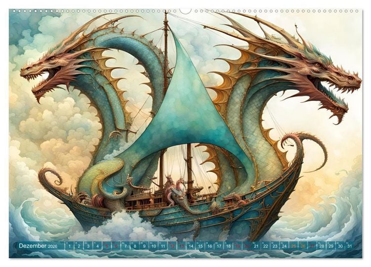 Produktbild: Fantasie-Drachensegelschiffe (Wandkalender 2026 DIN A2 quer), CALVENDO Monatskalender
