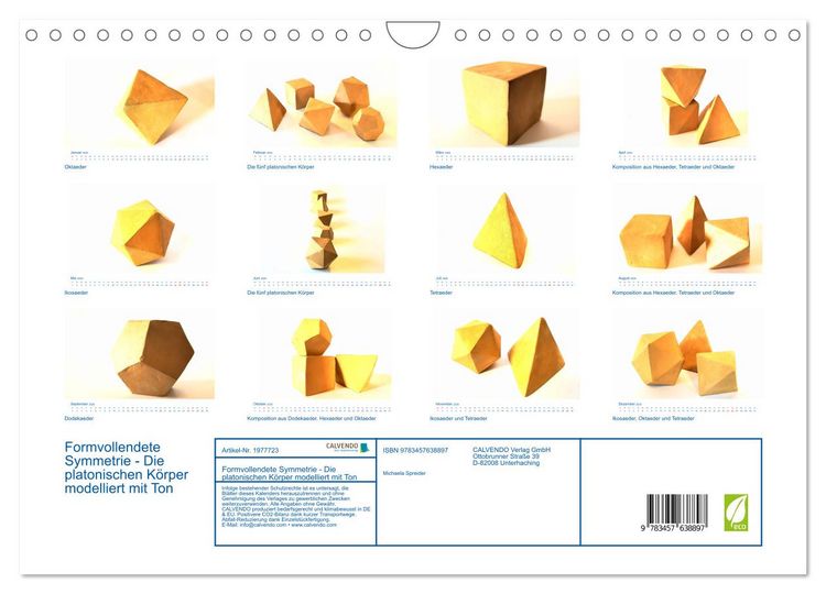 Produktbild: Formvollendete Symmetrie - Die platonischen K&ouml;rper modelliert mit Ton (Wandkalender 2026 DIN A4 quer), CALVENDO Monatskalender