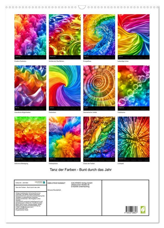 Produktbild: Tanz der Farben - Bunt durch das Jahr (Wandkalender 2026 DIN A2 hoch), CALVENDO Monatskalender