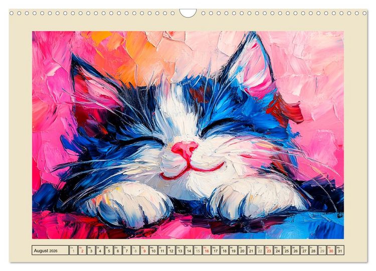 Produktbild: Katzengesichter im &Ouml;lgem&auml;lde-Stil. Liebliche Portraits f&uuml;rs Herz (Wandkalender 2026 DIN A3 quer), CALVENDO Monatskalender