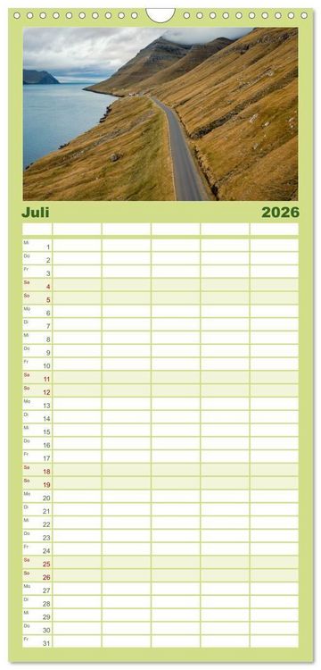 Produktbild: Familienplaner 2026 - F&auml;r&ouml;er &ndash; Faszinierende Inseln im Norden Europas mit 5 Spalten (Wandkalender, 21 x 45 cm) CALVENDO