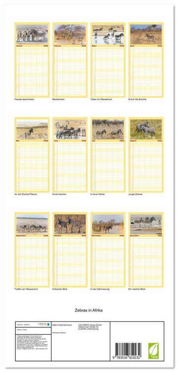 Produktbild: Familienplaner 2026 - Zebras in Afrika mit 5 Spalten (Wandkalender, 21 x 45 cm) CALVENDO