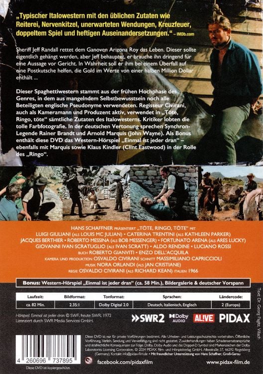 Produktbild: T&ouml;te, Ringo, t&ouml;te / Harter Italowestern mit s&auml;mtlichen Zutaten des Genres + Bonus: Western-H&ouml;rspiel &bdquo;Einmal ist jeder dran&ldquo; (Pidax Western-Klassiker)