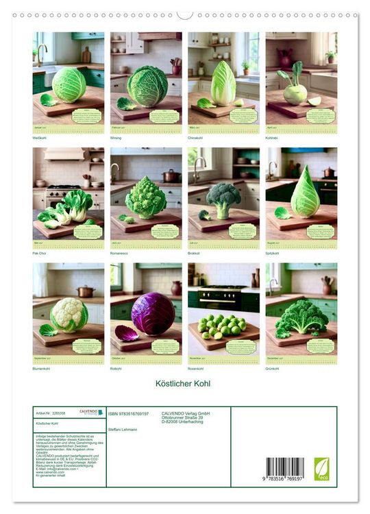 Produktbild: K&ouml;stlicher Kohl (hochwertiger Premium Wandkalender 2027 DIN A2 hoch), Kunstdruck in Hochglanz