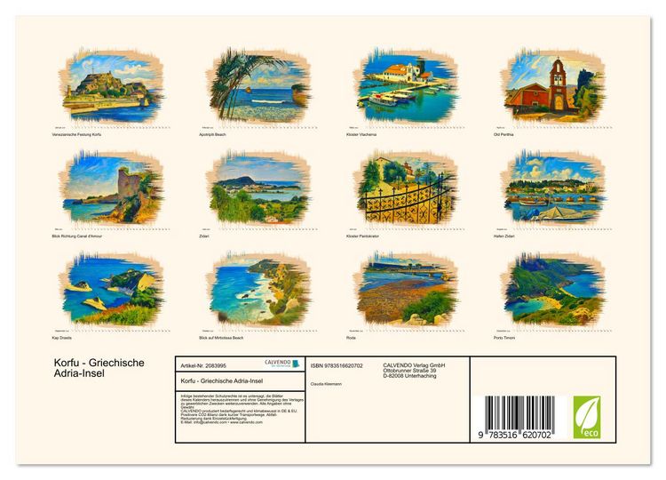 Produktbild: Korfu - Griechische Adria-Insel (Wandkalender 2026 DIN A4 quer), CALVENDO Monatskalender