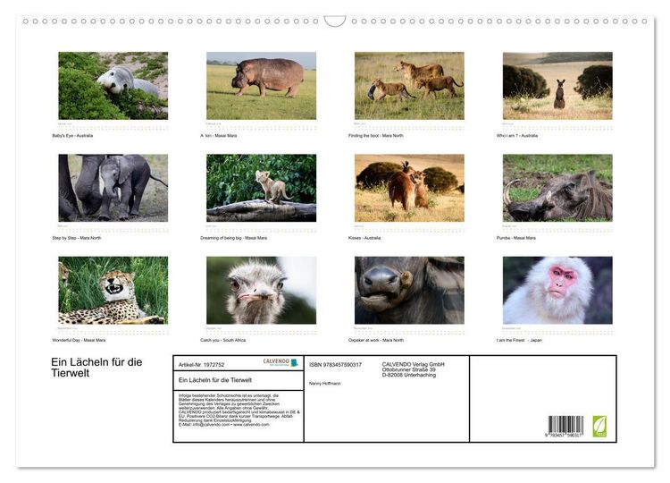Produktbild: Ein L&auml;cheln f&uuml;r die Tierwelt (Wandkalender 2026 DIN A2 quer), CALVENDO Monatskalender