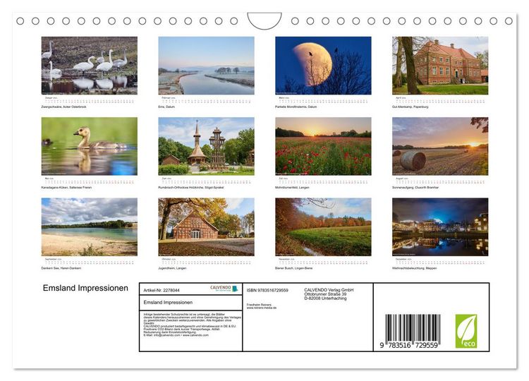Produktbild: Emsland Impressionen (Wandkalender 2026 DIN A4 quer), CALVENDO Monatskalender