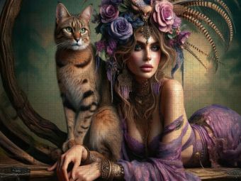 Produktbild: CALVENDO Puzzle Frau liegt auf dem Bauch, neben sich eine anmutige Katze | 1000 Teile Lege-Gr&ouml;&szlig;e 64x48cm Foto-Puzzle f&uuml;r gl&uuml;ckliche Stunden