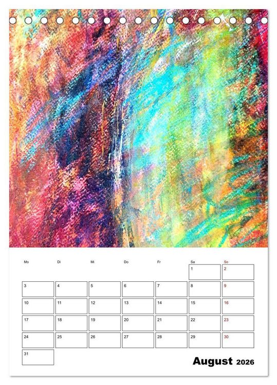 Produktbild: Ungeb&auml;ndigt frei - Abstrakte Malerei - dynamische Linien in leuchtenden Farbr&auml;umen (Tischkalender 2026 DIN A5 hoch), CALVENDO Monatskalender