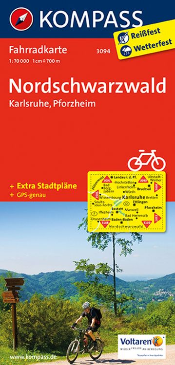 Produktbild: KOMPASS Fahrradkarte 3094 Nordschwarzwald - Karlsruhe - Pforzheim 1:70.000