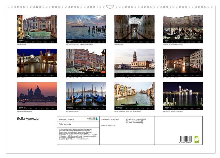 Produktbild: Bella Venezia (Wandkalender 2026 DIN A2 quer), CALVENDO Monatskalender