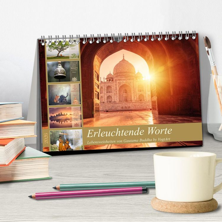 Produktbild: Erleuchtende Worte, Lebensweisheiten von Gautama Buddha by VogtArt (Tischkalender 2026 DIN A5 quer), CALVENDO Monatskalender