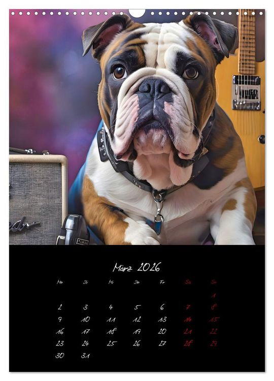Produktbild: Gitarren und Hunde mit Herz (Wandkalender 2026 DIN A3 hoch), CALVENDO Monatskalender