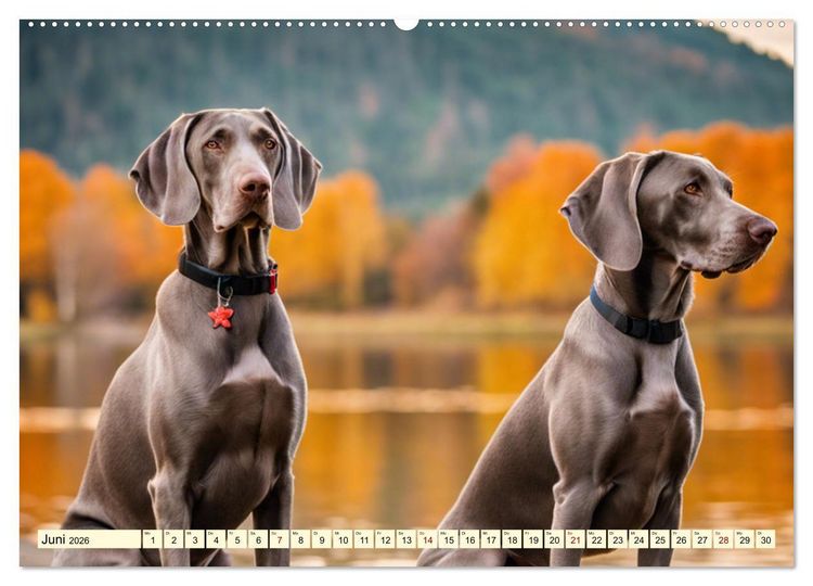 Produktbild: Weimaraner - der ideale Jagdbegleiter (hochwertiger Premium Wandkalender 2026 DIN A2 quer), Kunstdruck in Hochglanz