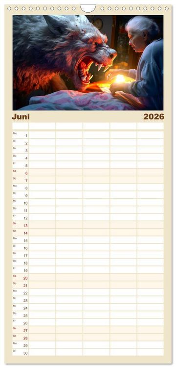 Produktbild: Familienplaner 2026 - Rotk&auml;ppchen und der Wolf mit 5 Spalten (Wandkalender, 21 x 45 cm) CALVENDO