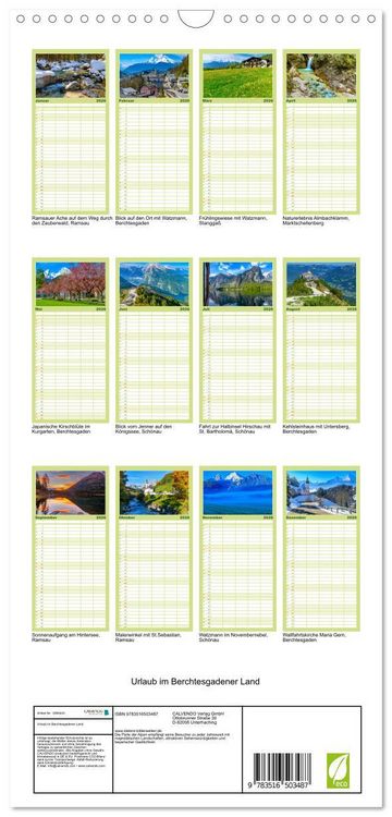 Produktbild: Familienplaner 2026 - Urlaub im Berchtesgadener Land mit 5 Spalten (Wandkalender, 21 x 45 cm) CALVENDO