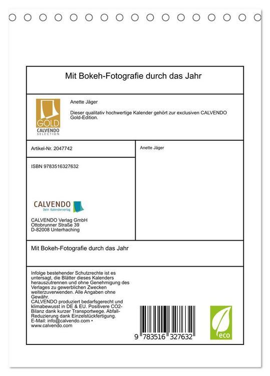 Produktbild: Mit Bokeh-Fotografie durch das Jahr (Tischkalender 2026 DIN A5 hoch), CALVENDO Monatskalender