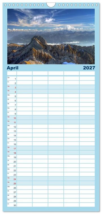 Produktbild: Familienplaner 2027 - Schweizer Berggipfel mit 5 Spalten (Wandkalender, 21 x 45 cm) CALVENDO