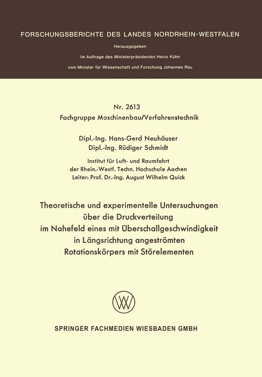Produktbild: Theoretische und experimentelle Untersuchungen &uuml;ber die Druckverteilung im Nahefeld eines mit &Uuml;berschallgeschwindigkeit in L&auml;ngsrichtung angestr&ouml;mten Rotationsk&ouml;rpers mit St&ouml;relementen