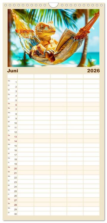 Produktbild: Familienplaner 2026 - Dinosaurier Sommer - Urzeitlich witzige Strandparty mit 5 Spalten (Wandkalender, 21 x 45 cm) CALVENDO
