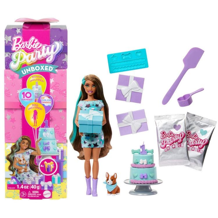 Produktbild: Barbie Party Unboxed Haustier Geburtstag Serie - blaues Kleid