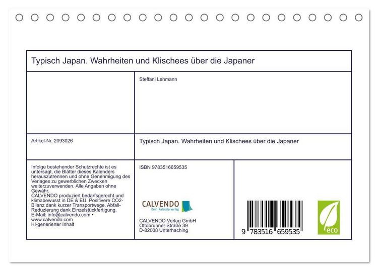 Produktbild: Typisch Japan. Wahrheiten und Klischees &uuml;ber die Japaner (Tischkalender 2026 DIN A5 quer), CALVENDO Monatskalender