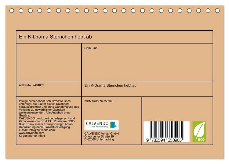 Produktbild: Ein K-Drama Sternchen hebt ab (Tischkalender 2027 DIN A5 quer), CALVENDO Monatskalender