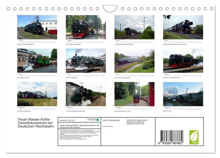 Produktbild: Feuer Wasser Kohle - Dampflokomotiven der Deutschen Reichsbahn (Wandkalender 2027 DIN A4 quer), CALVENDO Monatskalender