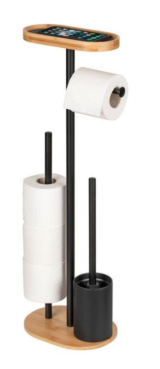 Produktbild: Stand WC-Garnitur Mod. Pomarolo, bambus, stahl, natur/schwarz, 25x70,5x17 cm, mit gro&szlig;er