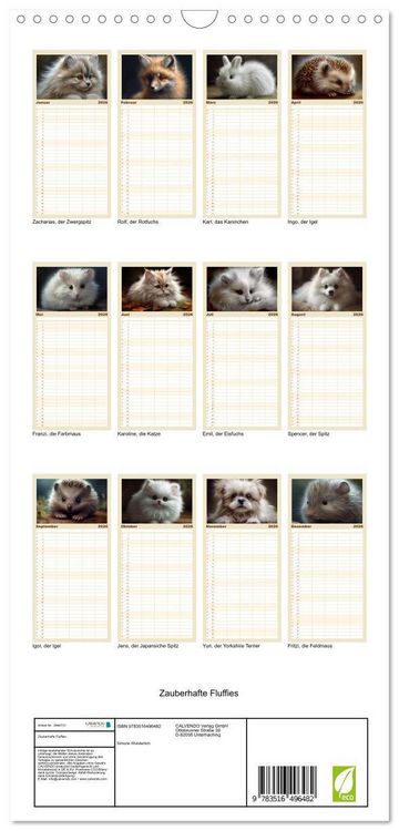 Produktbild: Familienplaner 2026 - Zauberhafte Fluffies mit 5 Spalten (Wandkalender, 21 x 45 cm) CALVENDO