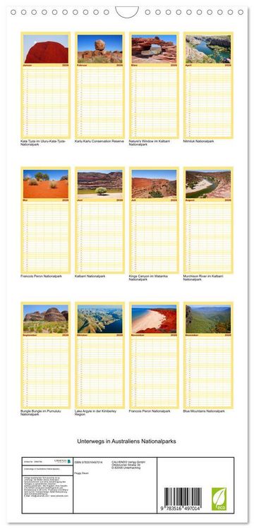 Produktbild: Familienplaner 2026 - Unterwegs in Australiens Nationalparks mit 5 Spalten (Wandkalender, 21 x 45 cm) CALVENDO
