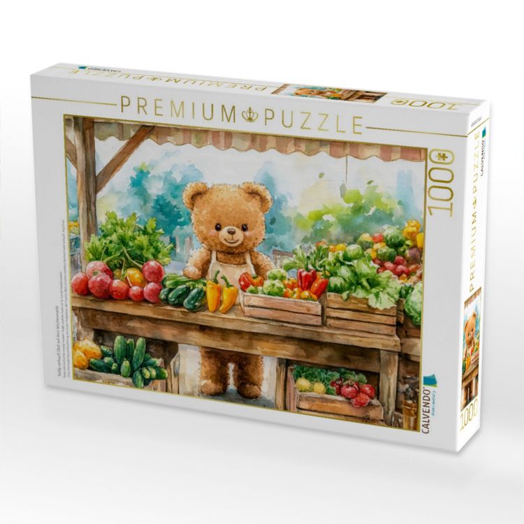 Produktbild: CALVENDO Puzzle Teddy verkauft Obst auf dem Wochenmarkt | 1000 Teile Lege-Gr&ouml;&szlig;e 64x48cm Foto-Puzzle f&uuml;r gl&uuml;ckliche Stunden