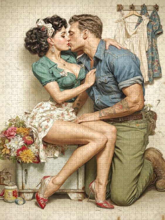 Produktbild: CALVENDO Puzzle Oh lala, ein K&uuml;sschen im Flur | 1000 Teile Lege-Gr&ouml;&szlig;e 64x48cm Foto-Puzzle f&uuml;r gl&uuml;ckliche Stunden